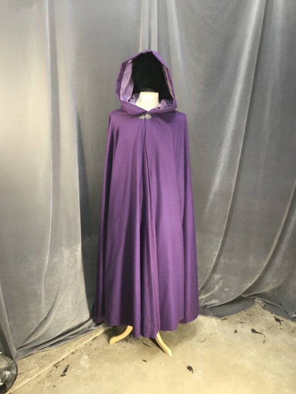 3874 - Purple 100% Wool Full Circle Cloak, Light Purple Velveteen Hood Lining, Pewter Vale Clasp