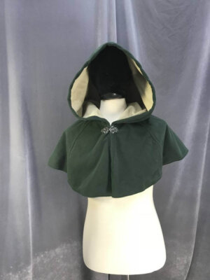 3883 - Washable Dusty Forest Green Fleece Short Cloak, Pewter Vale Clasp