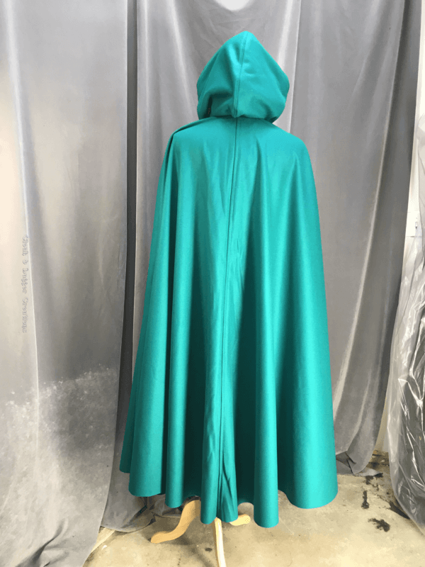 3935 - Persian Green Cloak w/Arm Slits, Black Hood Lining, Pewter Triple Medallion Clasp - Image 3