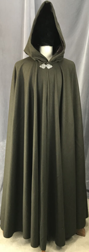 4159 - Carob Brown Long Full Circle Wind Resistant Wool Blend Cloak, Brown Velvet Hood Lining, Pewter Triple Medallion Clasp
