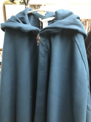4183 - Ocean Blue Shaped Shoulder Ruana Style Cloak, Unlined Hood, Clasp TBD