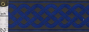 3 Strand Celtic Braid Trim, Blue on Black - Wide