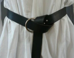 1.50" Black Leather Ring Belt with Nickel Silver Ring - Distressed