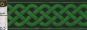 3 Strand Celtic Braid Trim, Green on Black - Wide