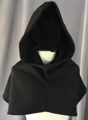 H237 - Black Wool Blend Hooded Cowl