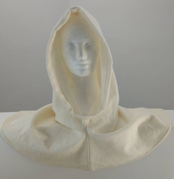 H168 - White Wool  Hooded Cowl, XL