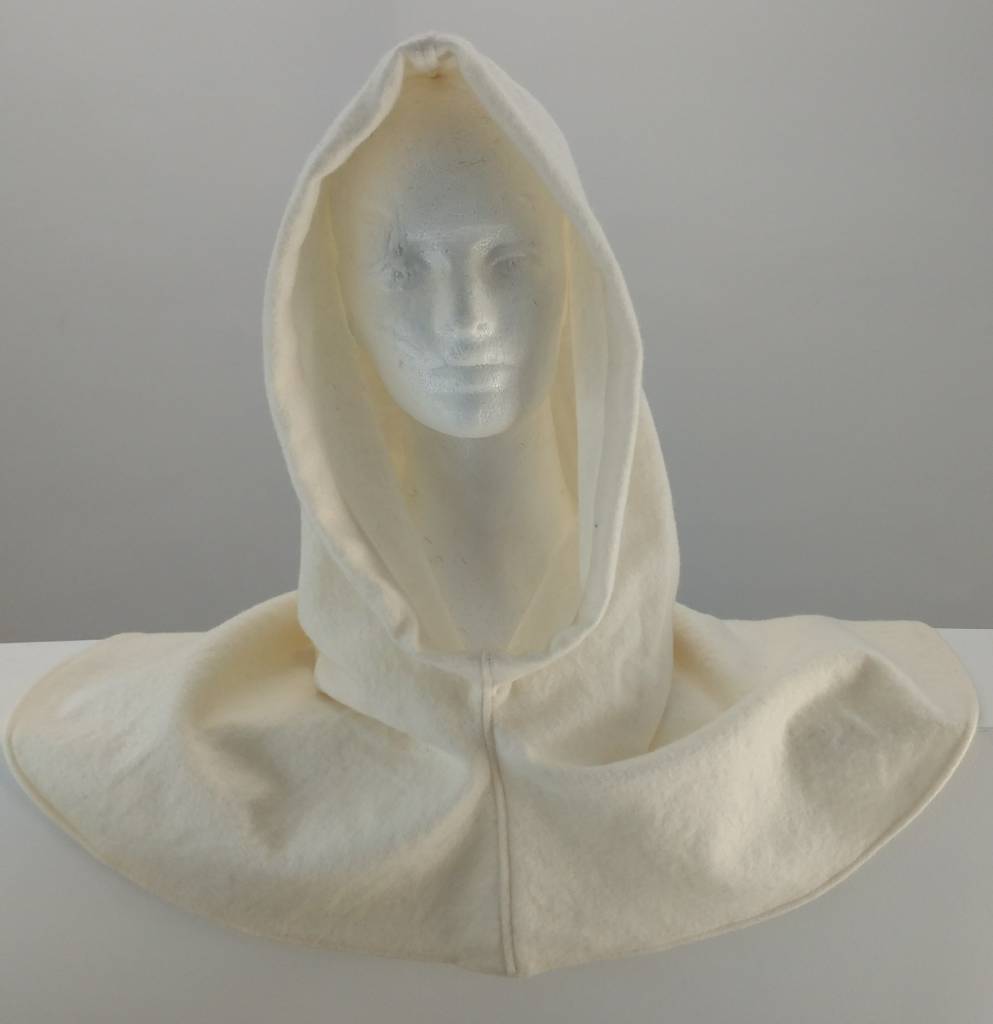 H168 - White Wool Hooded Cowl, XL - Cloak & Dagger Creations