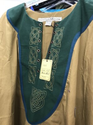 J611- Orche Brown Tunic w/Trimmed Sleeves , Knot Embroidered Green Yoke Grommeted for Lacing