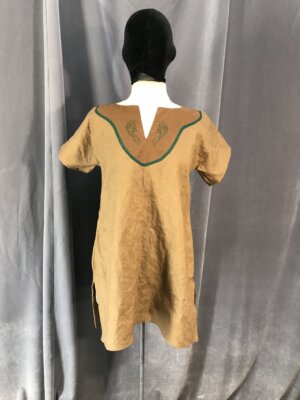 J626 - Med. Brown Youth Tunic, Serpent Embroidery on Green Trimmed Brown Yoke