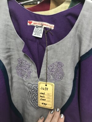J638 - Purple Short Sleeve Tunic, Grey Embroidered Panel Trimmed Blue