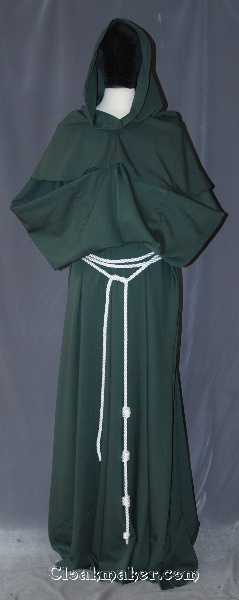 R397 - Olive Green Polyester Monk Robe with Detached Cowl