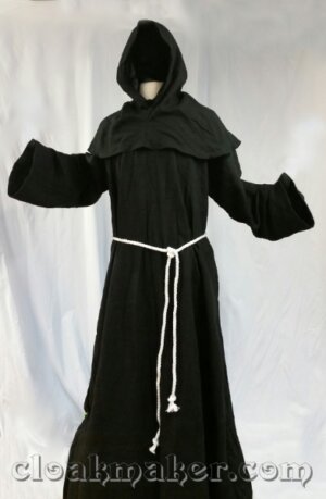 R426 - Black Linen Monk Robe with Detached Cowl