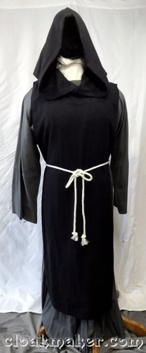 R434 - Black Wool Monk Tabard with Pointy Hood