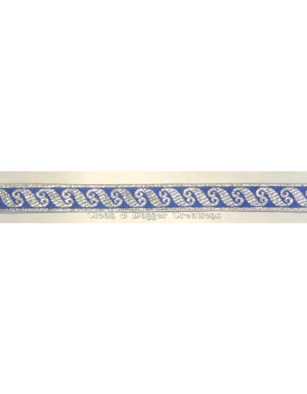 Scrollwork Narrow Trim silver on Blue