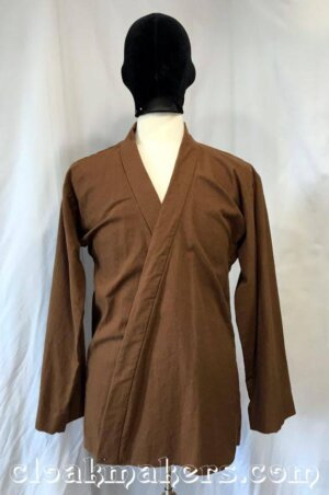 J516 - Brown Linen Open Necked Jedi Tunic - S/M