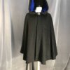 3900 - Black Wool Blend Shaped Shoulder Ruana, Blue Stretch Velvet Hood Lining, Pewter Vale Clasp
